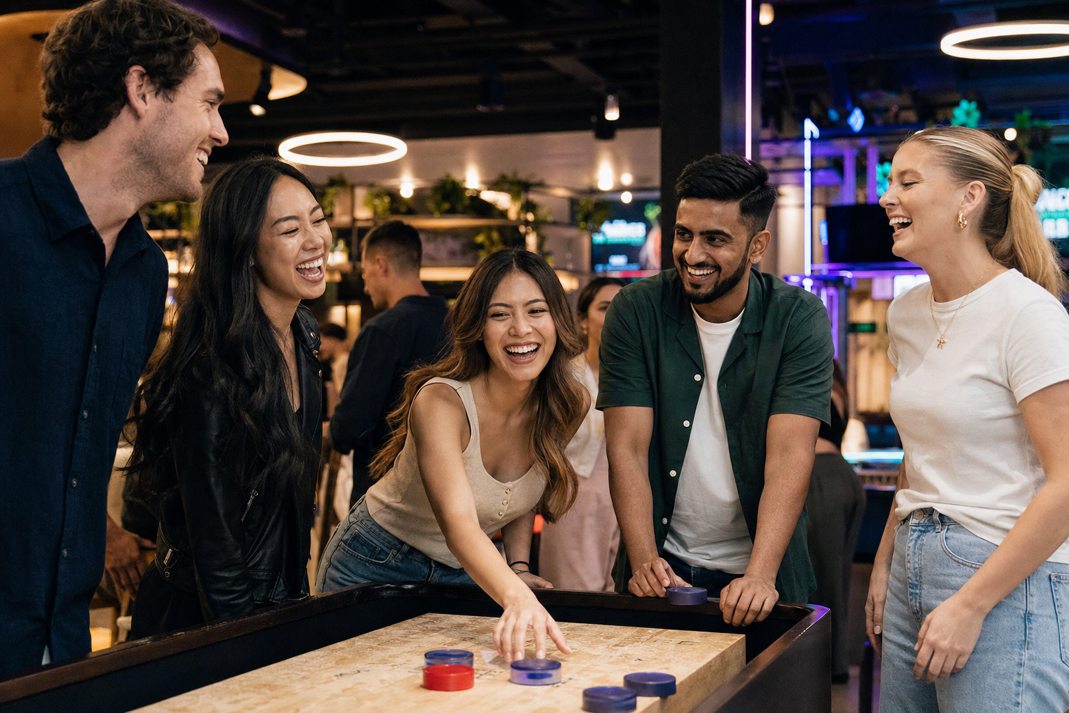 Friends enjoying social games at an Australian entertainment venue