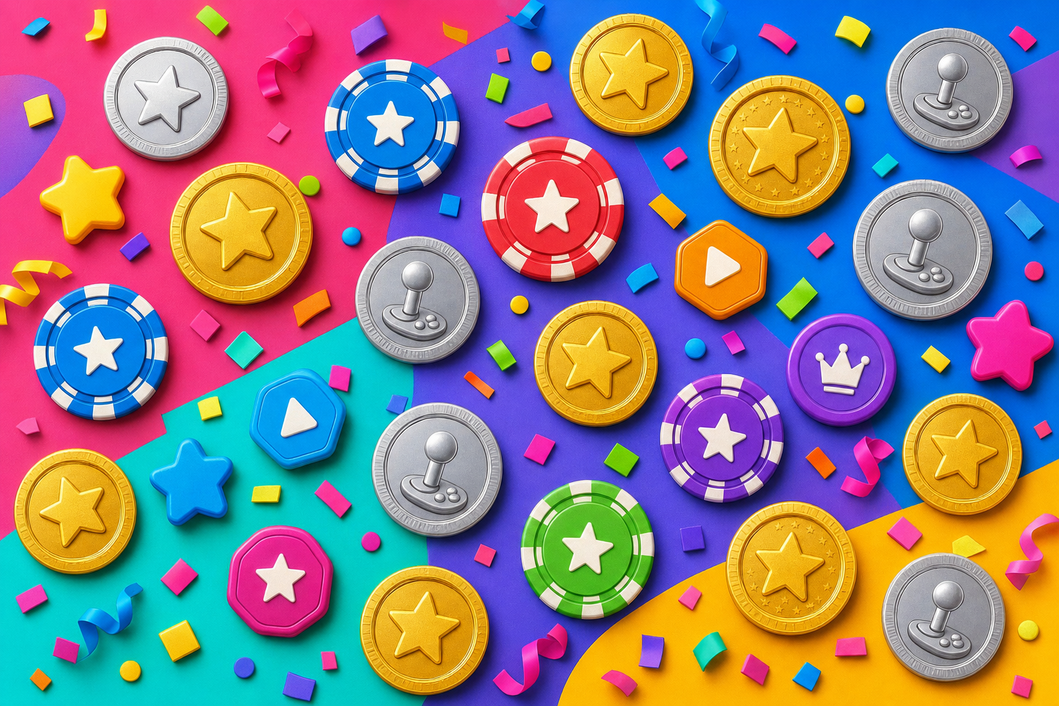 Colourful game tokens and chips